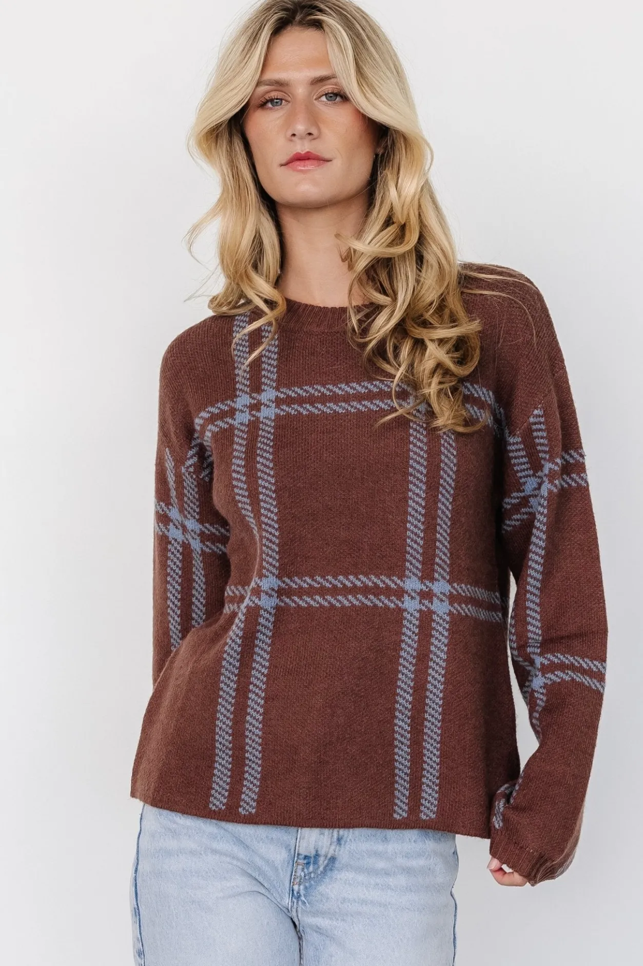 Sale Baltic Born Francie Sweater | Brown + Blue Plaid Brown+BluePlaid