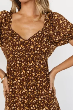 Clearance Baltic Born Gables Puff Sleeve Maxi Dress | Brown Multi BrownMulti