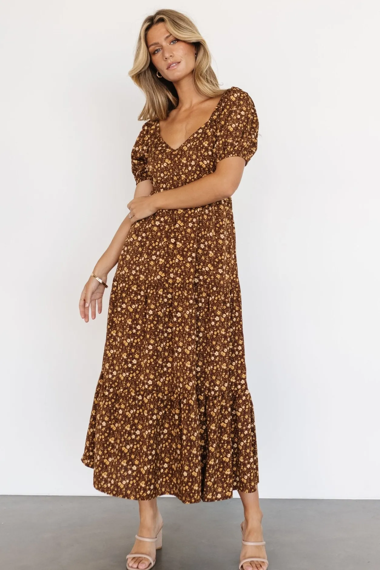 Clearance Baltic Born Gables Puff Sleeve Maxi Dress | Brown Multi BrownMulti