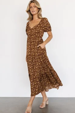 Clearance Baltic Born Gables Puff Sleeve Maxi Dress | Brown Multi BrownMulti
