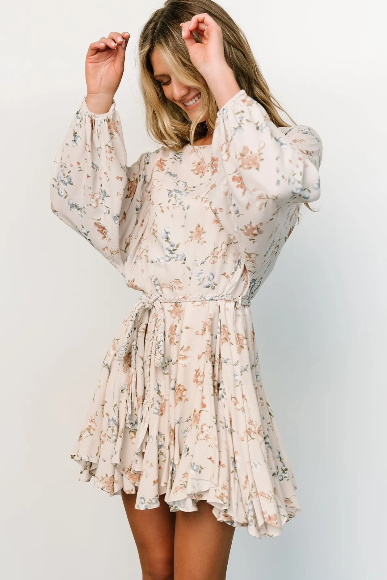 Online Baltic Born Galia Mini Dress | Beige Floral BeigeFloral