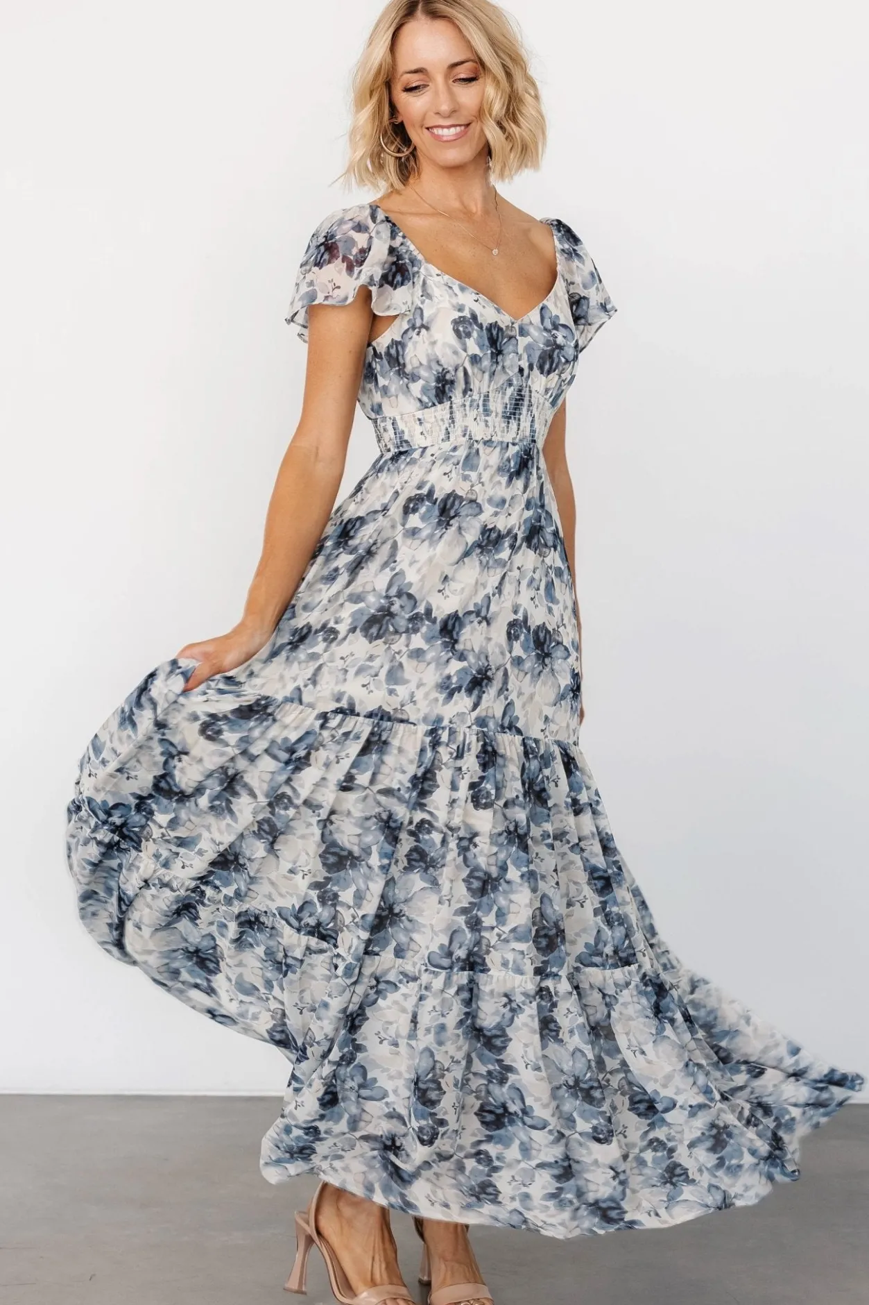 Outlet Baltic Born Genevive Maxi Dress | Cream + Blue Floral Cream+BlueFloral