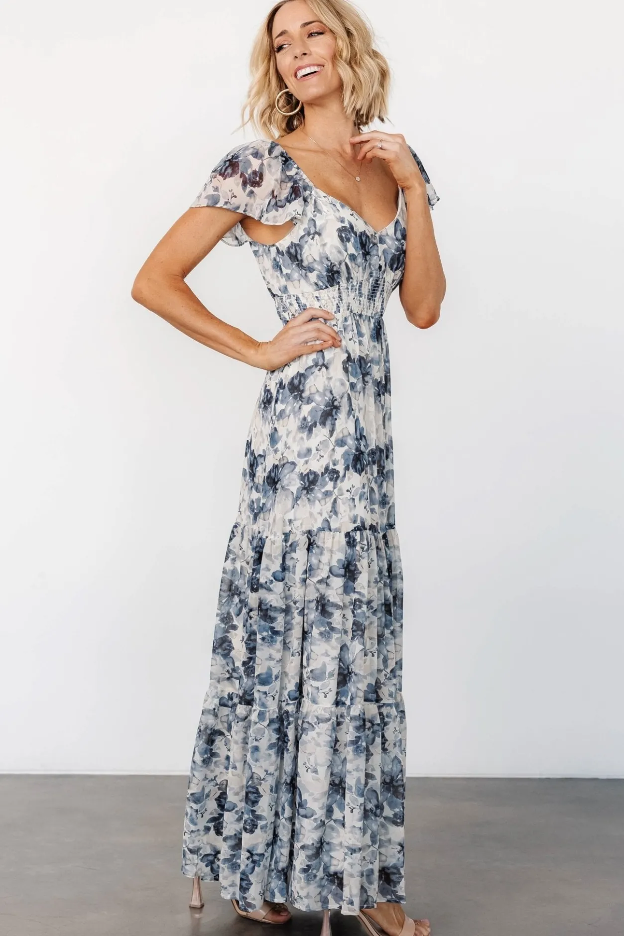 Outlet Baltic Born Genevive Maxi Dress | Cream + Blue Floral Cream+BlueFloral