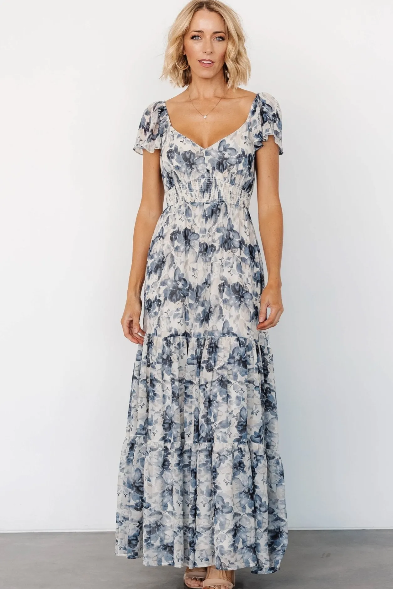 Outlet Baltic Born Genevive Maxi Dress | Cream + Blue Floral Cream+BlueFloral