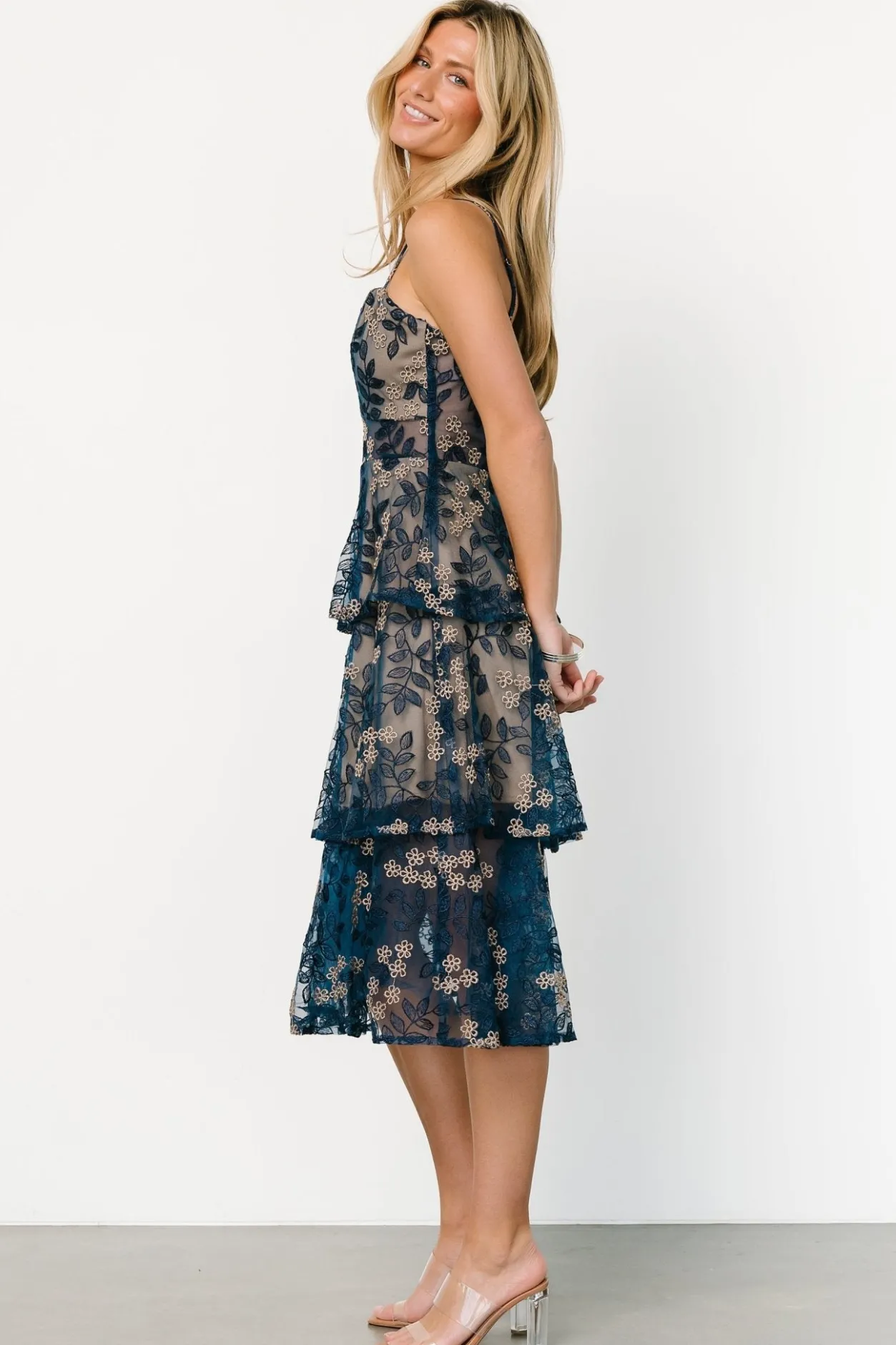 Hot Baltic Born Georgiana Embroidered Midi Dress | Navy
