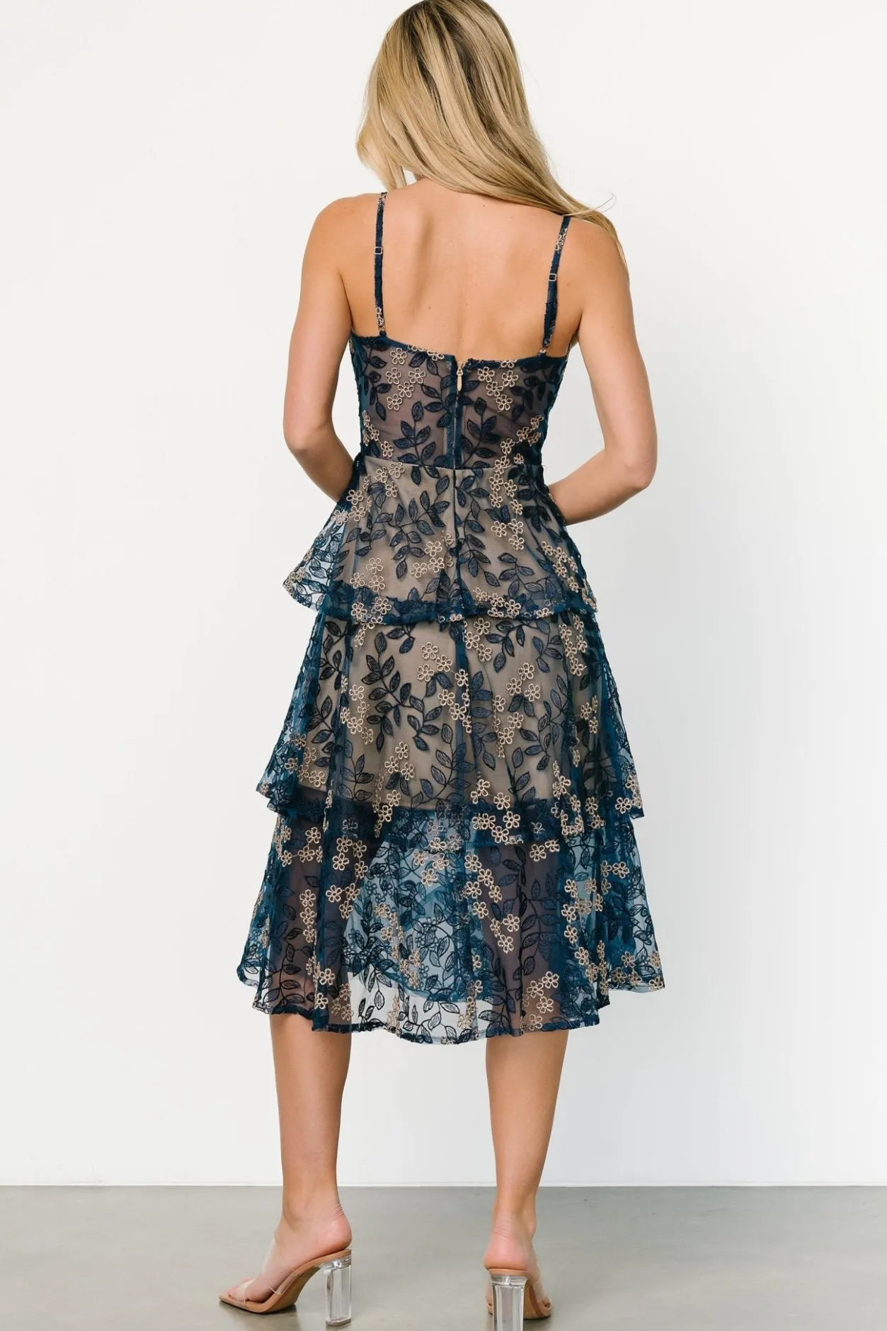 Hot Baltic Born Georgiana Embroidered Midi Dress | Navy
