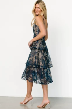 Hot Baltic Born Georgiana Embroidered Midi Dress | Navy