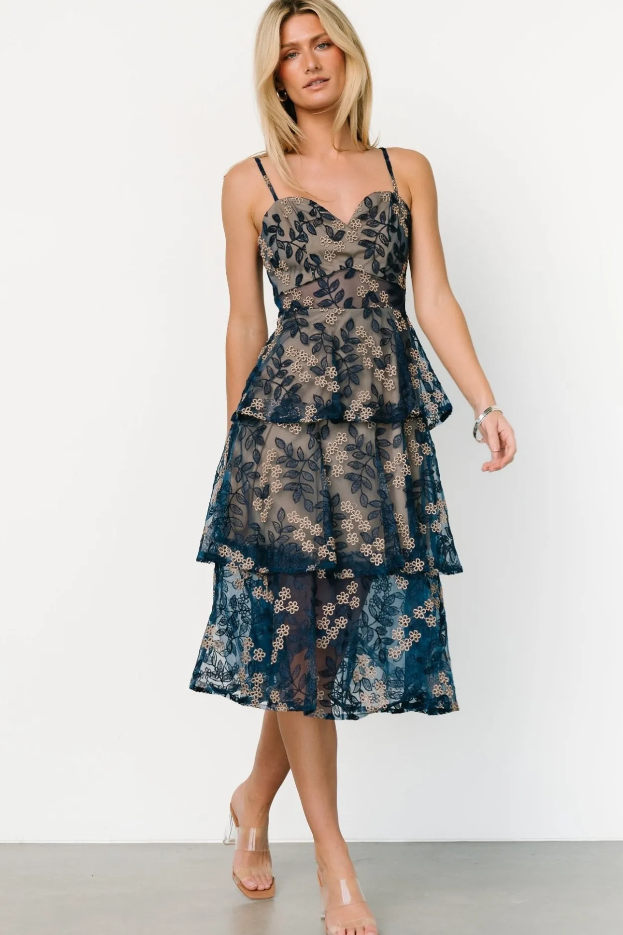 Hot Baltic Born Georgiana Embroidered Midi Dress | Navy