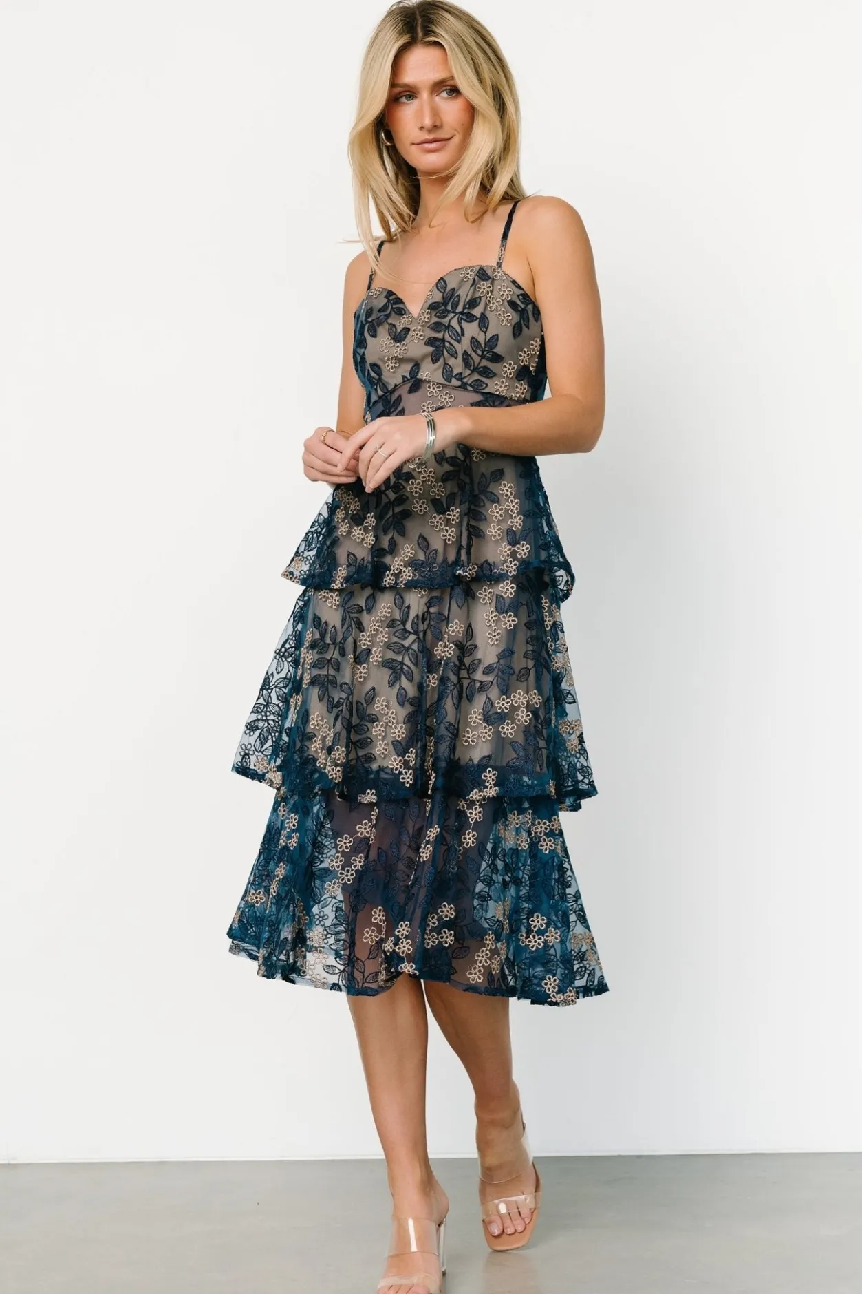 Hot Baltic Born Georgiana Embroidered Midi Dress | Navy