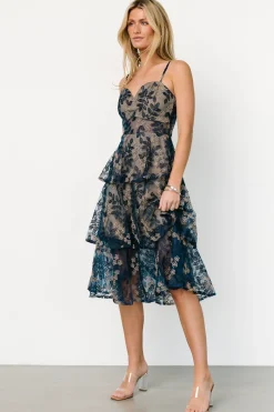 Hot Baltic Born Georgiana Embroidered Midi Dress | Navy