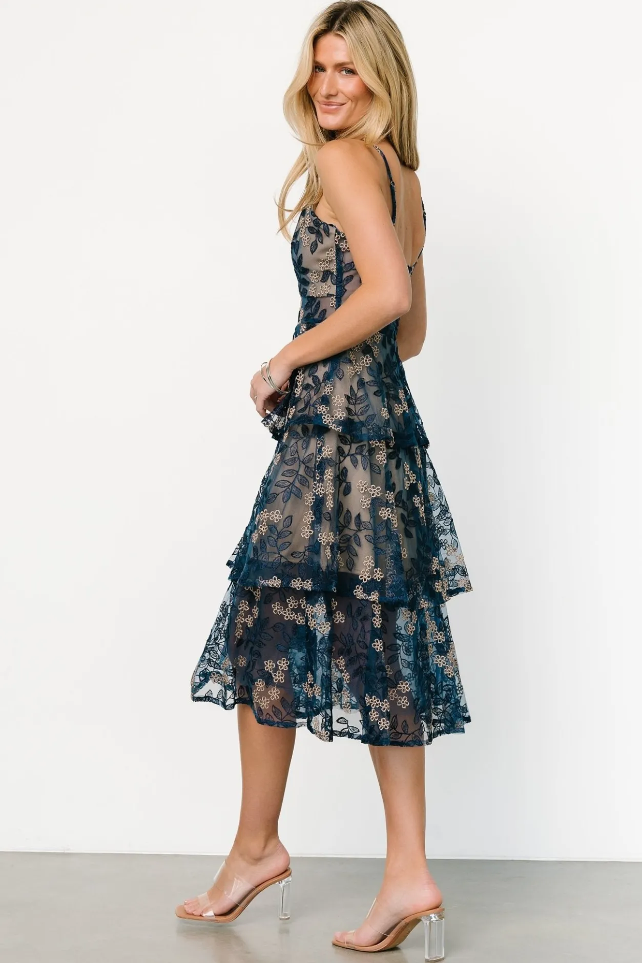 Hot Baltic Born Georgiana Embroidered Midi Dress | Navy