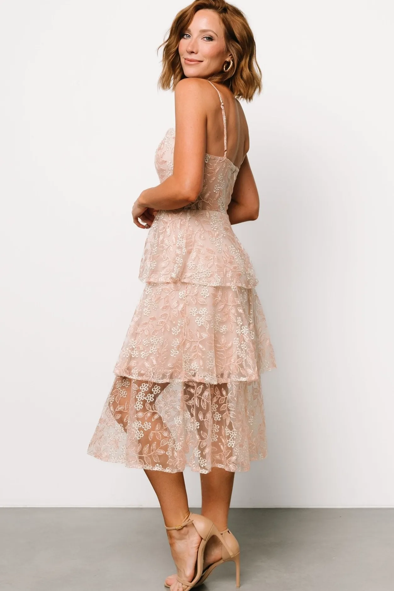 Outlet Baltic Born Georgiana Embroidered Midi Dress | Nude + Rose Nude+Rose