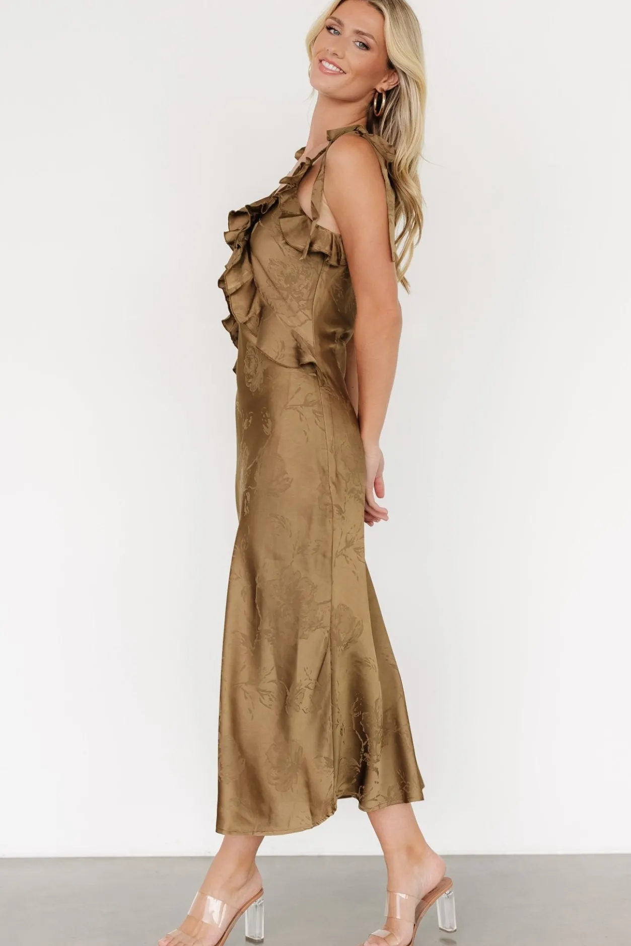 Fashion Baltic Born Gianni Satin Ruffle Dress | Olive