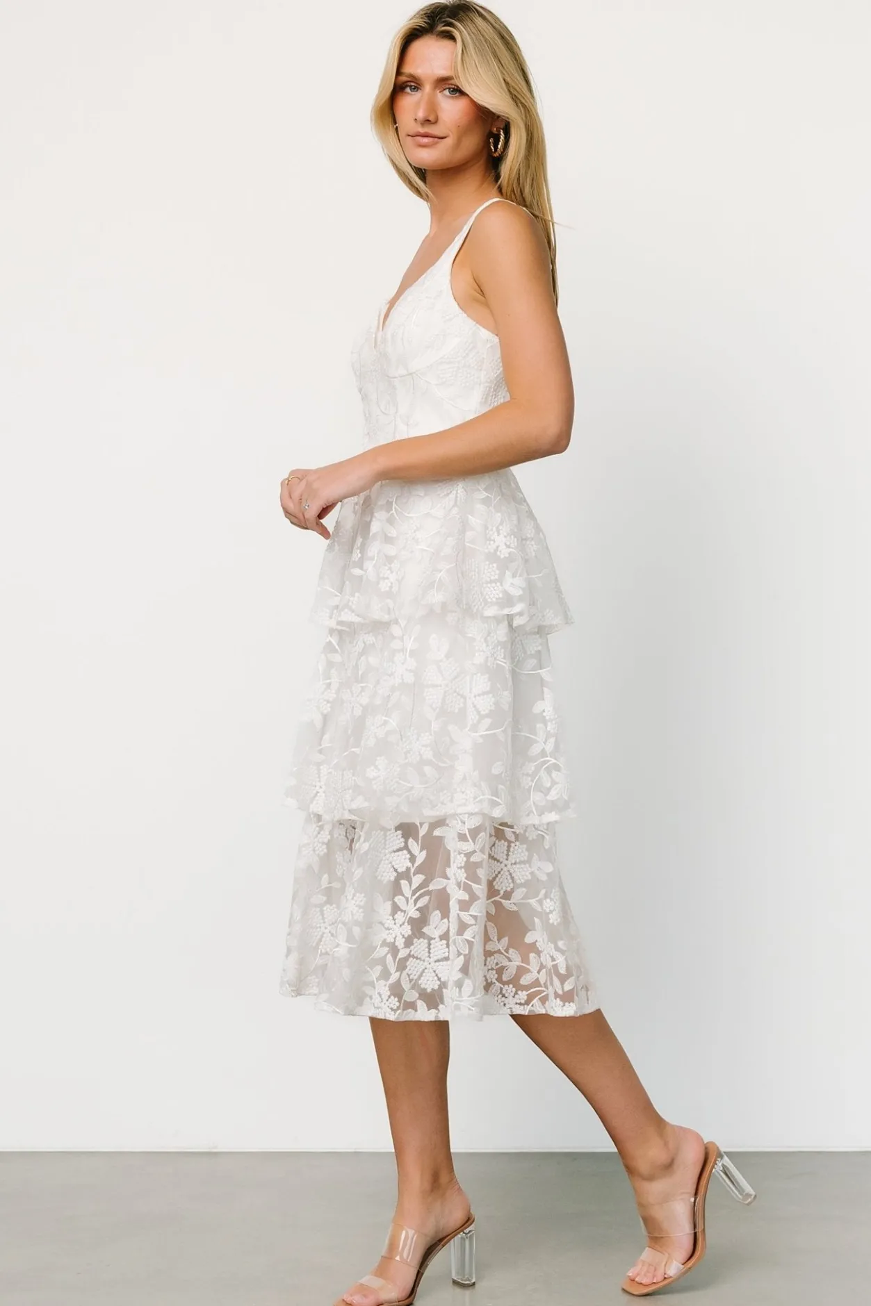 Outlet Baltic Born Giavanna Tiered Midi Dress | Off White OffWhite
