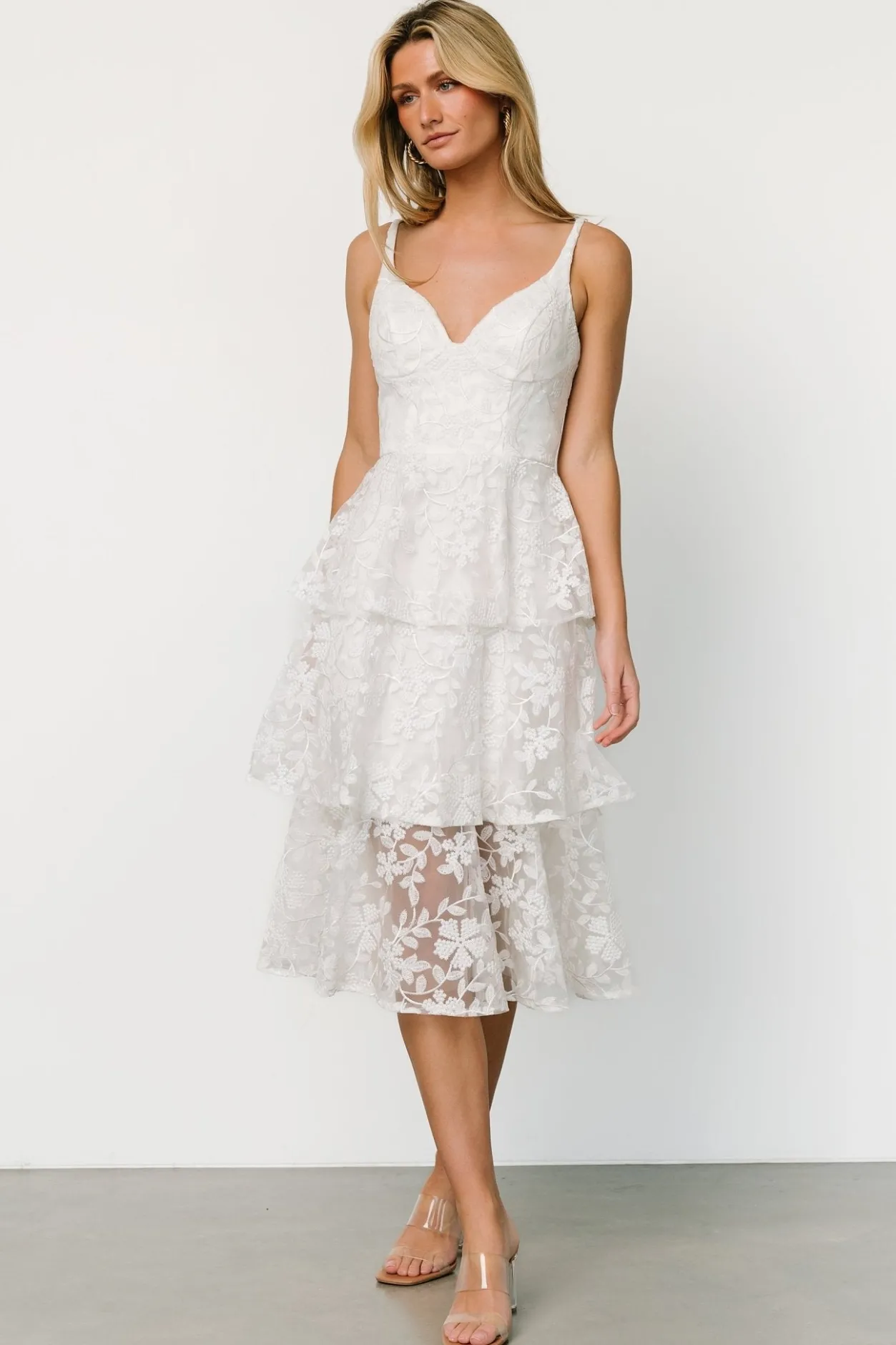 Outlet Baltic Born Giavanna Tiered Midi Dress | Off White OffWhite