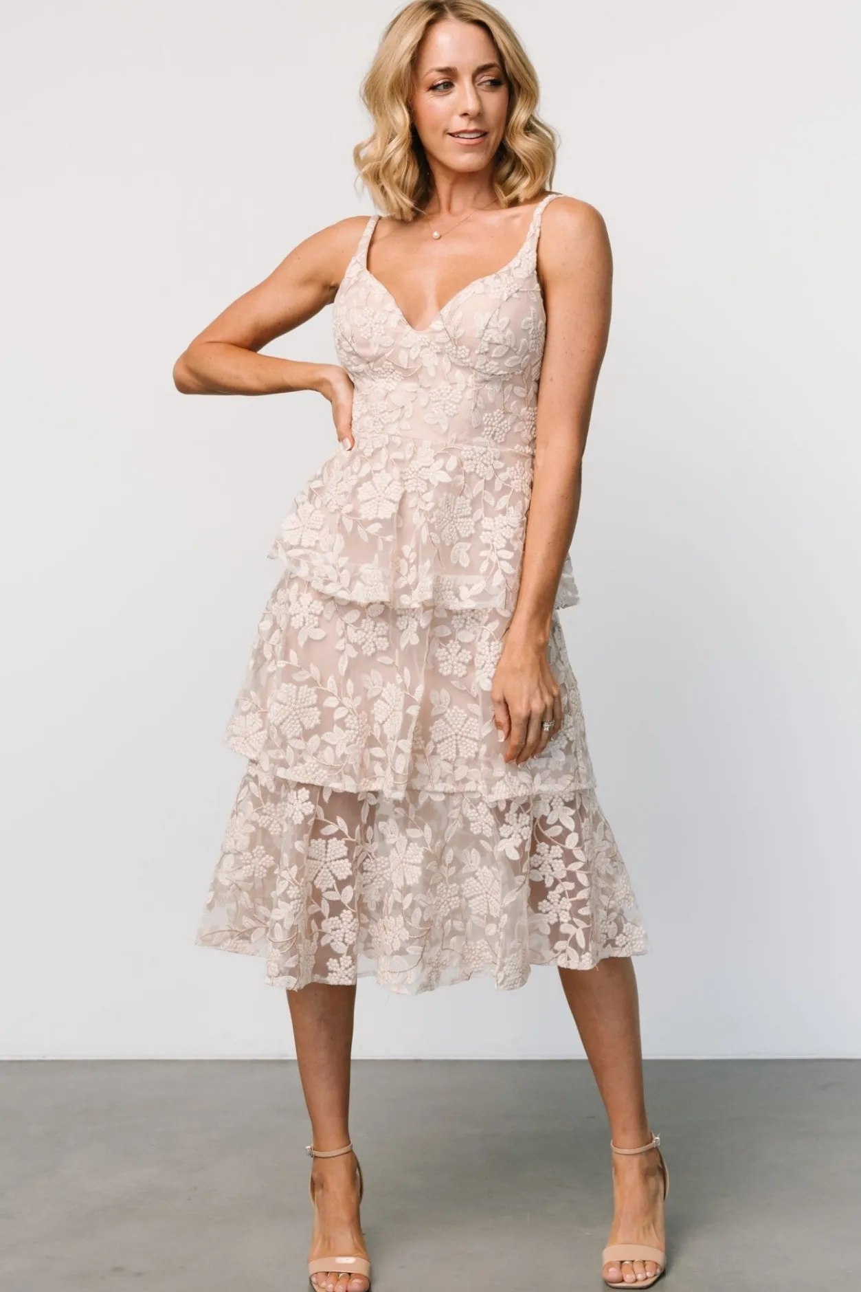New Baltic Born Giavanna Tiered Midi Dress | Champagne