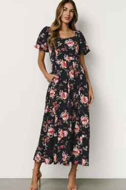 Online Baltic Born Greta Pleated Maxi Dress | Navy + Pink Floral Navy+PinkFloral