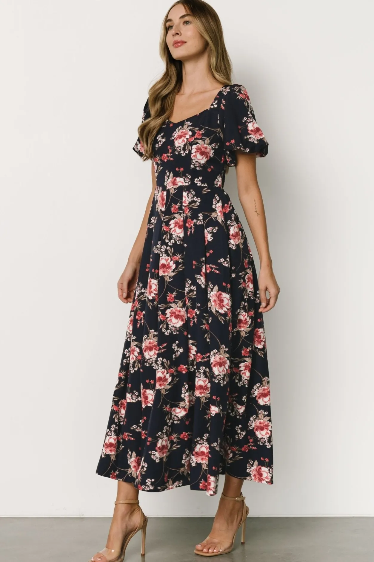 Online Baltic Born Greta Pleated Maxi Dress | Navy + Pink Floral Navy+PinkFloral