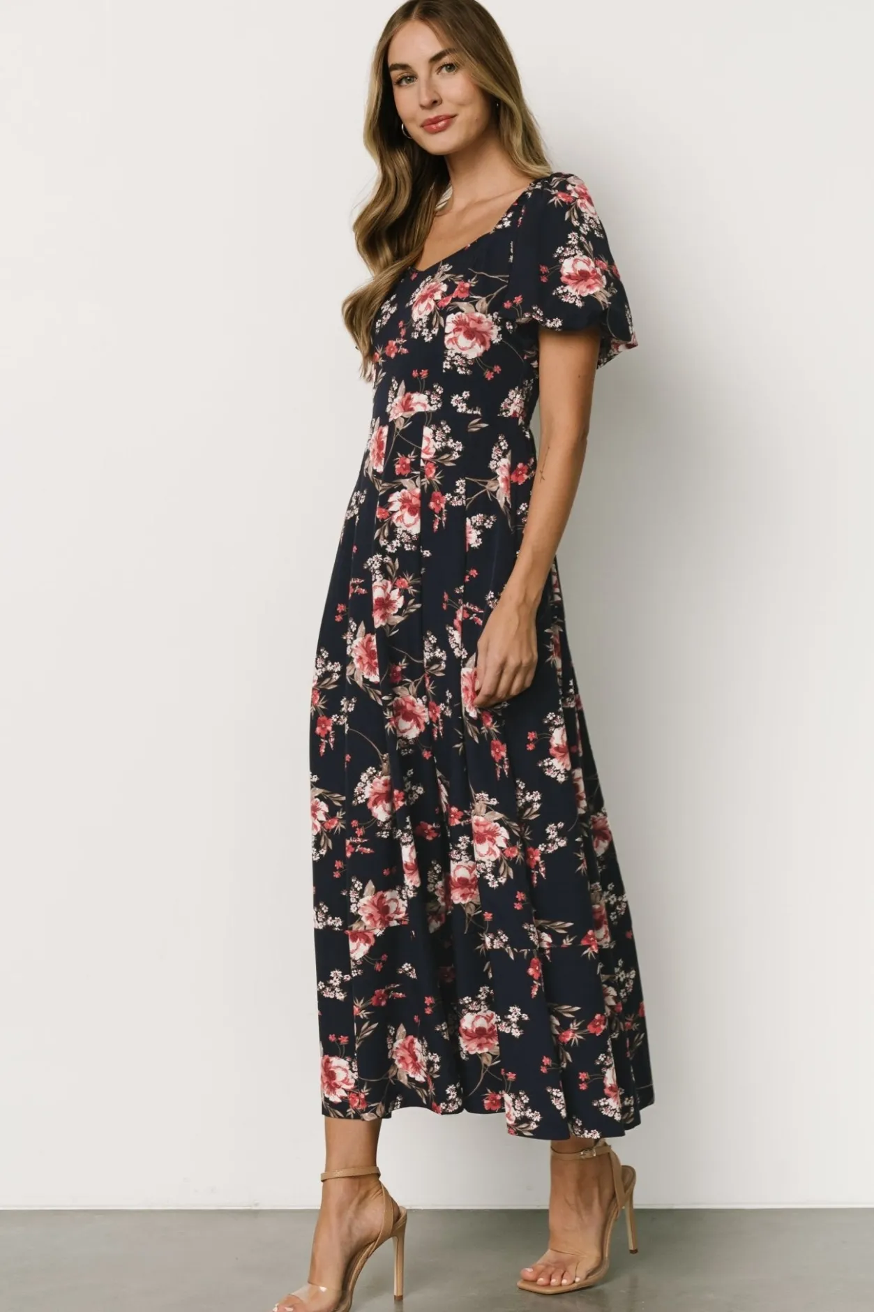 Online Baltic Born Greta Pleated Maxi Dress | Navy + Pink Floral Navy+PinkFloral