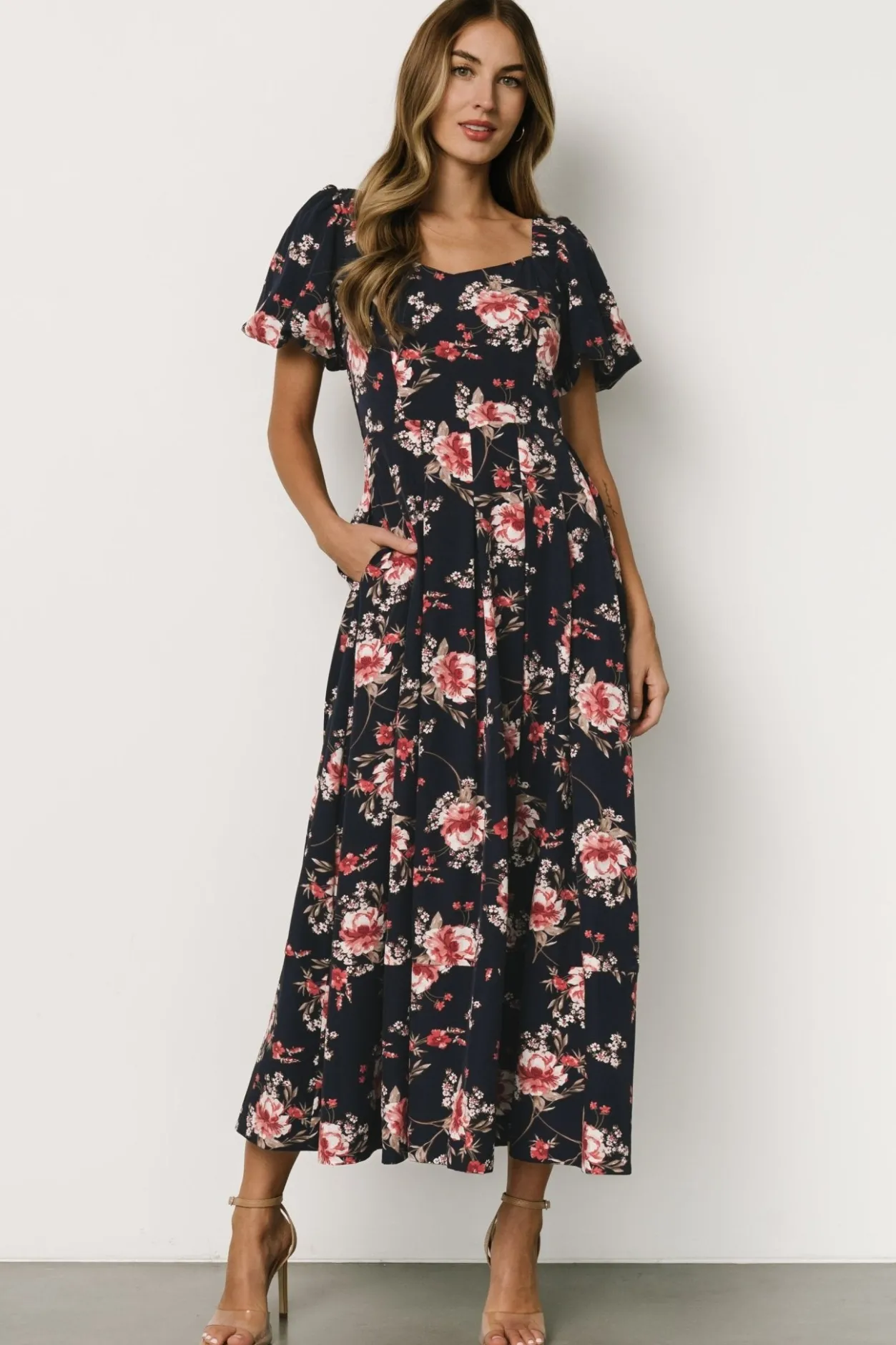 Online Baltic Born Greta Pleated Maxi Dress | Navy + Pink Floral Navy+PinkFloral