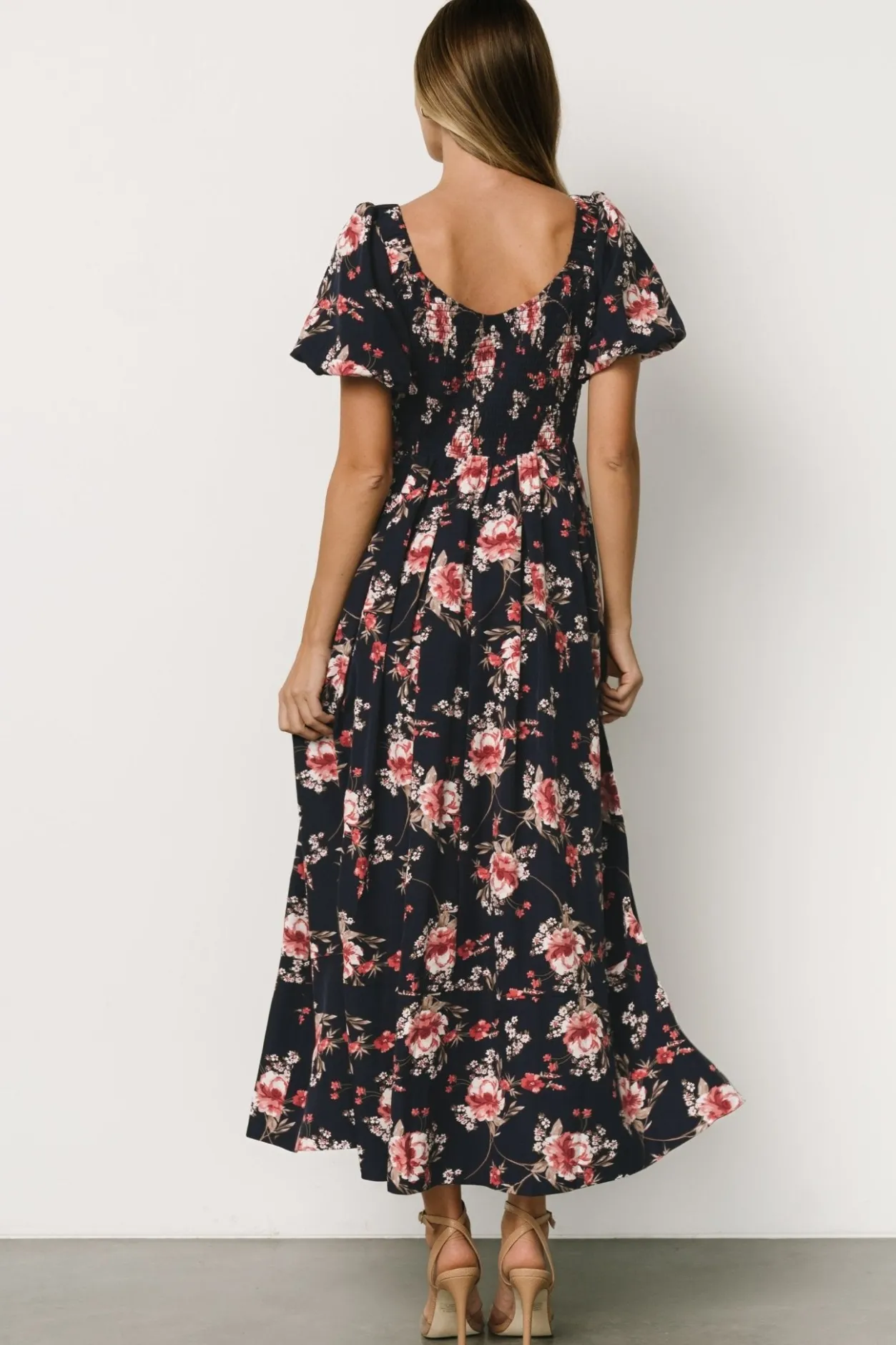 Online Baltic Born Greta Pleated Maxi Dress | Navy + Pink Floral Navy+PinkFloral