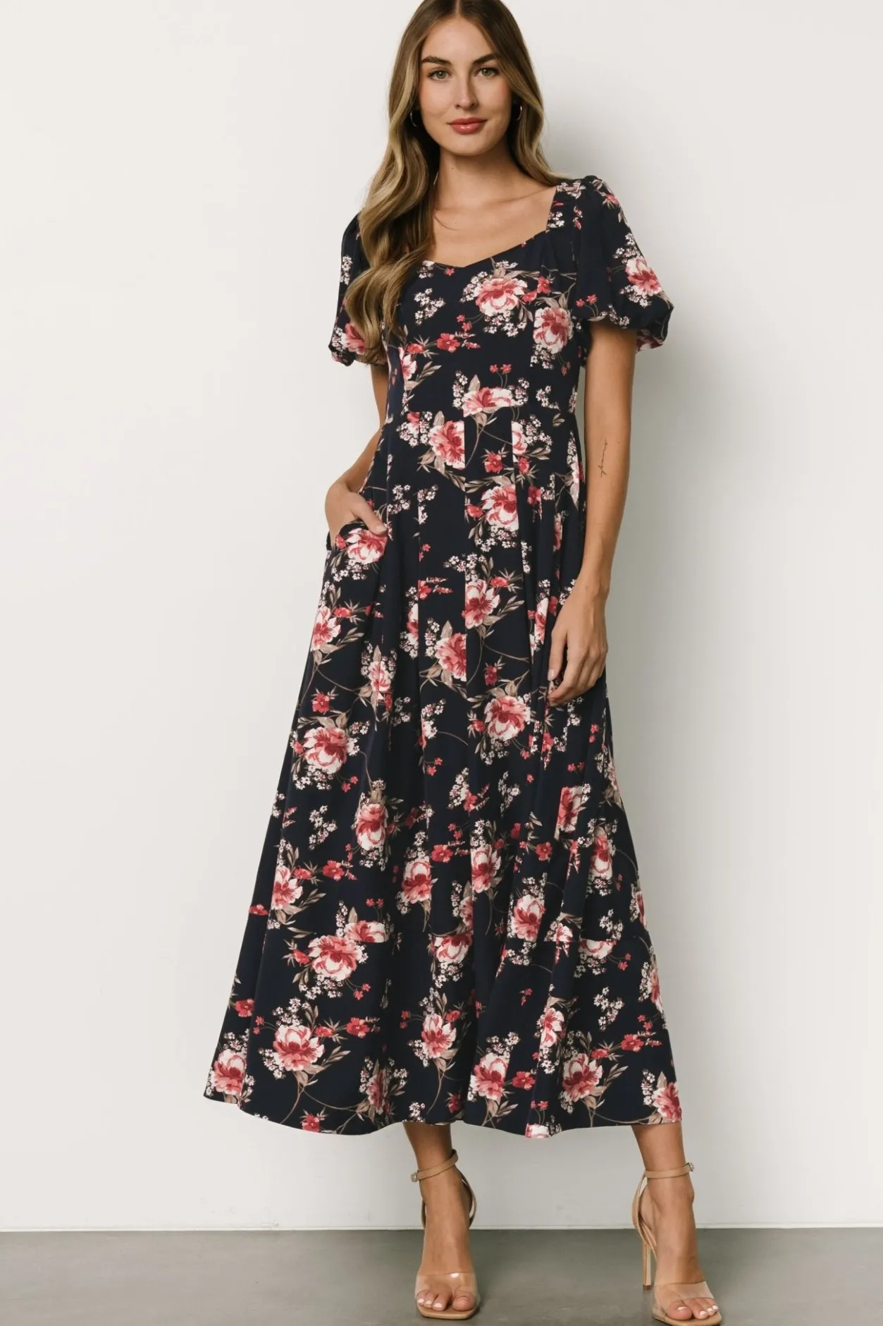 Online Baltic Born Greta Pleated Maxi Dress | Navy + Pink Floral Navy+PinkFloral