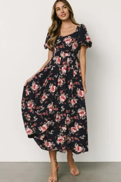 Online Baltic Born Greta Pleated Maxi Dress | Navy + Pink Floral Navy+PinkFloral