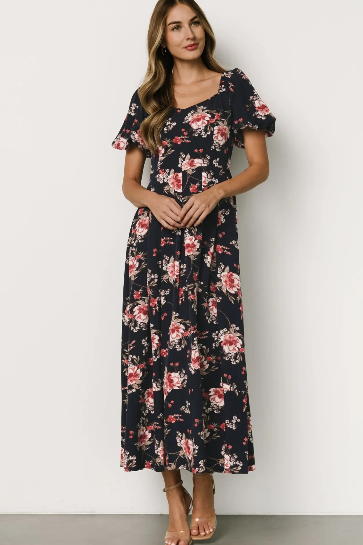 Online Baltic Born Greta Pleated Maxi Dress | Navy + Pink Floral Navy+PinkFloral