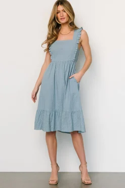 Sale Baltic Born Gretta Ruffle Tie Back Midi Dress | Dusty Blue DustyBlue