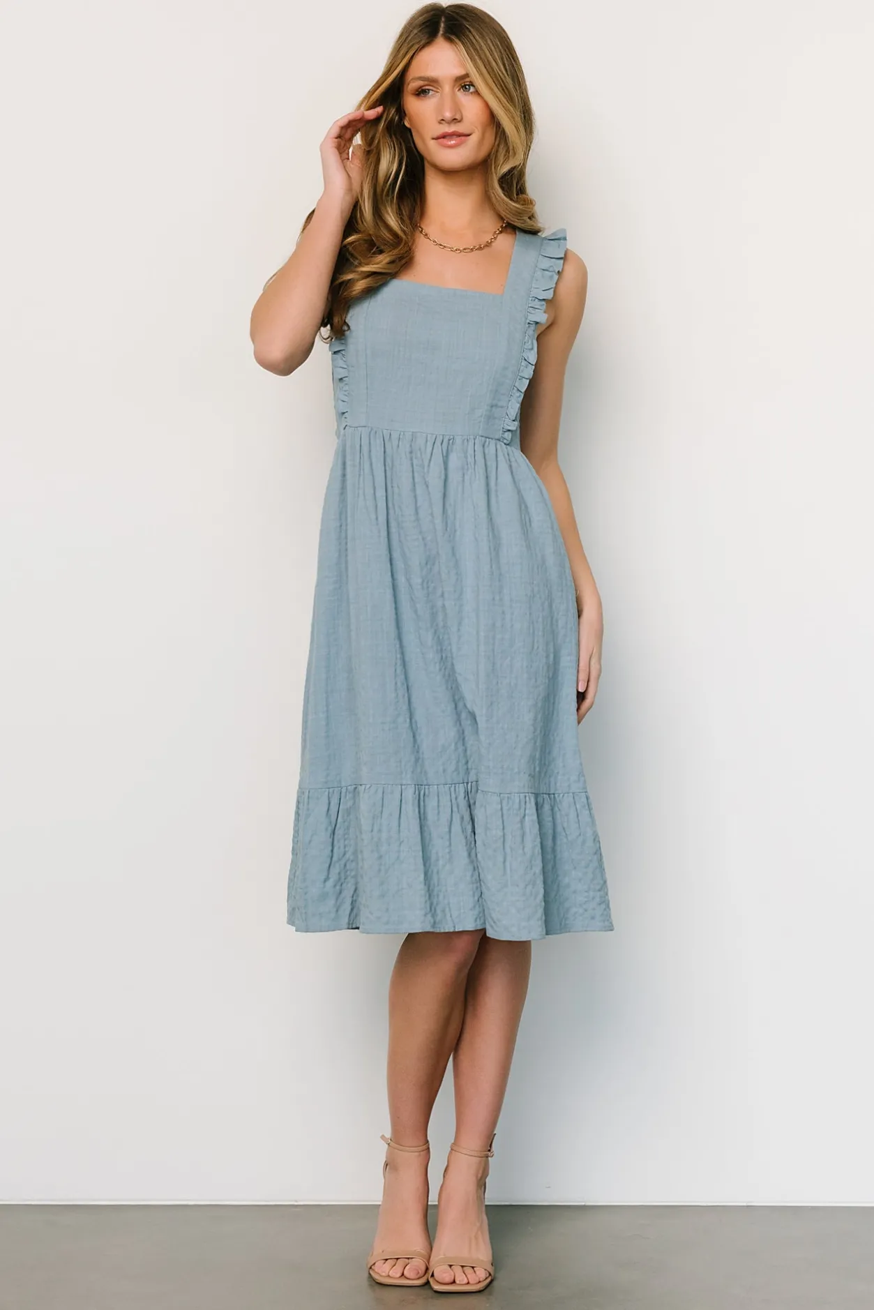 Sale Baltic Born Gretta Ruffle Tie Back Midi Dress | Dusty Blue DustyBlue