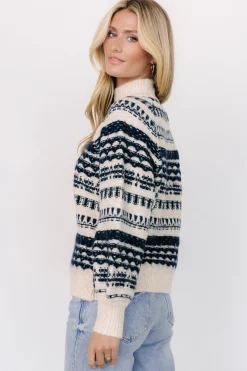 Hot Baltic Born Guadalupe Mock Neck Sweater | Ivory + Navy Ivory+Navy