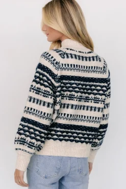 Hot Baltic Born Guadalupe Mock Neck Sweater | Ivory + Navy Ivory+Navy