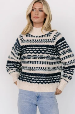 Hot Baltic Born Guadalupe Mock Neck Sweater | Ivory + Navy Ivory+Navy