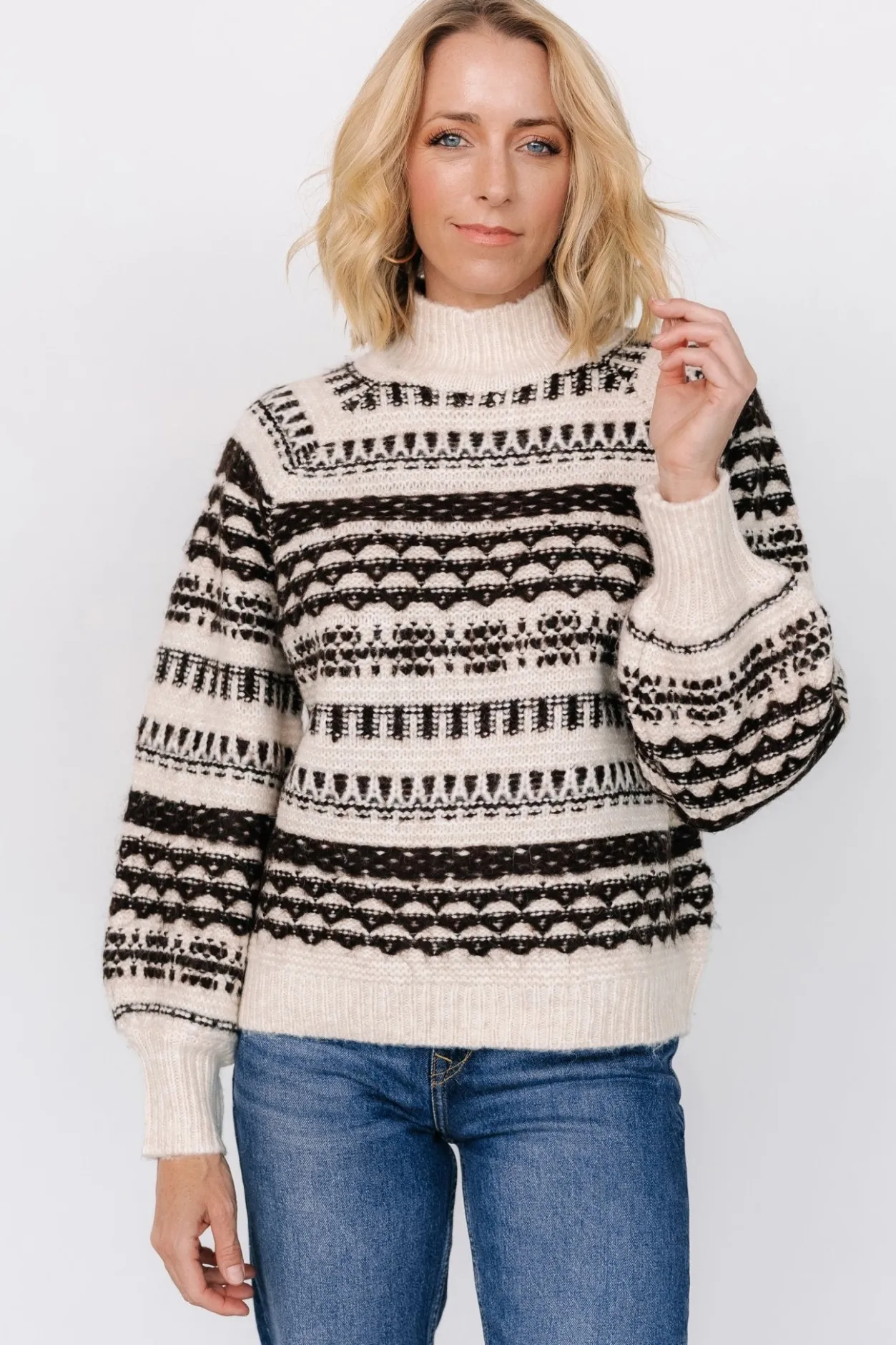 Online Baltic Born Guadalupe Mock Neck Sweater | Ivory + Chocolate Ivory+Chocolate