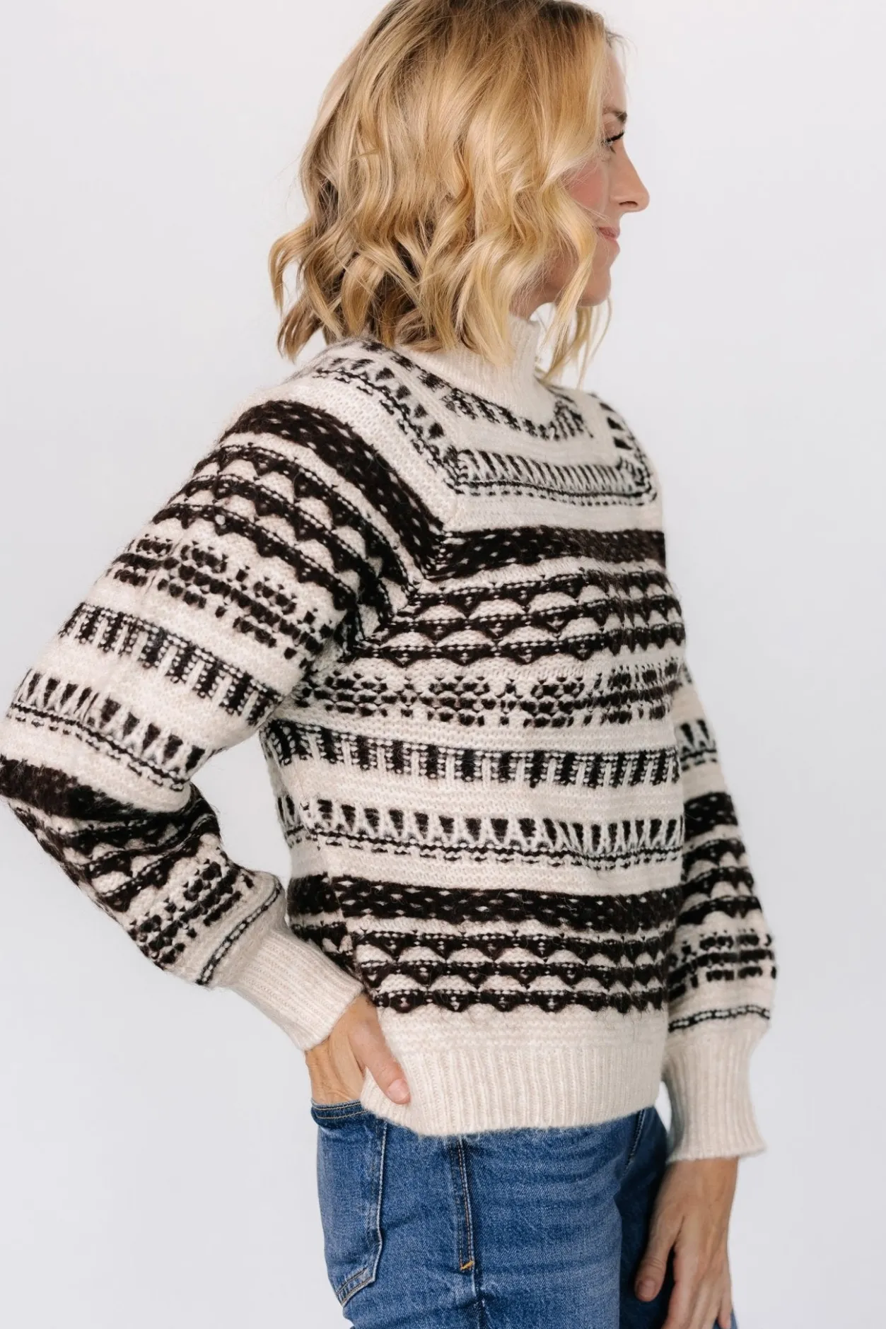 Online Baltic Born Guadalupe Mock Neck Sweater | Ivory + Chocolate Ivory+Chocolate