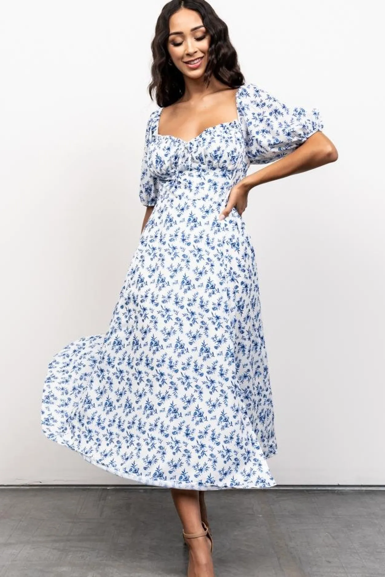 Online Baltic Born Gwen Smocked Midi Dress | Blue Floral BlueFloral