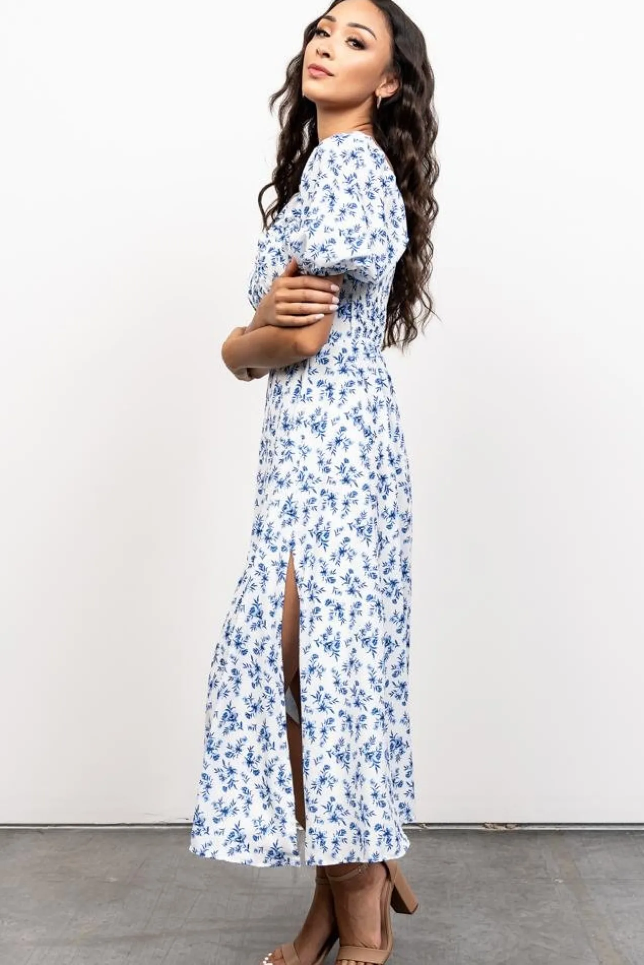 Online Baltic Born Gwen Smocked Midi Dress | Blue Floral BlueFloral