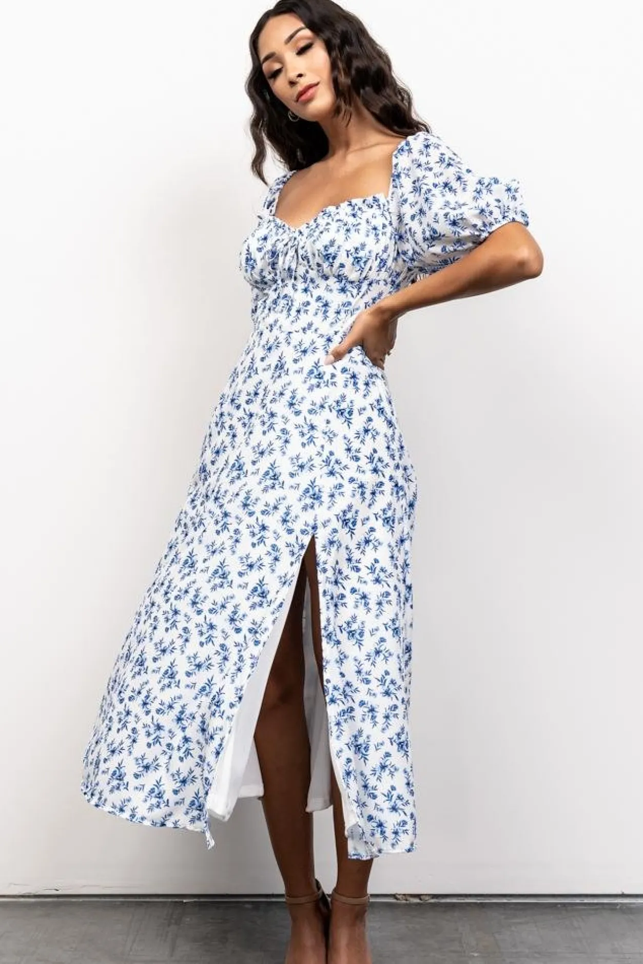 Online Baltic Born Gwen Smocked Midi Dress | Blue Floral BlueFloral