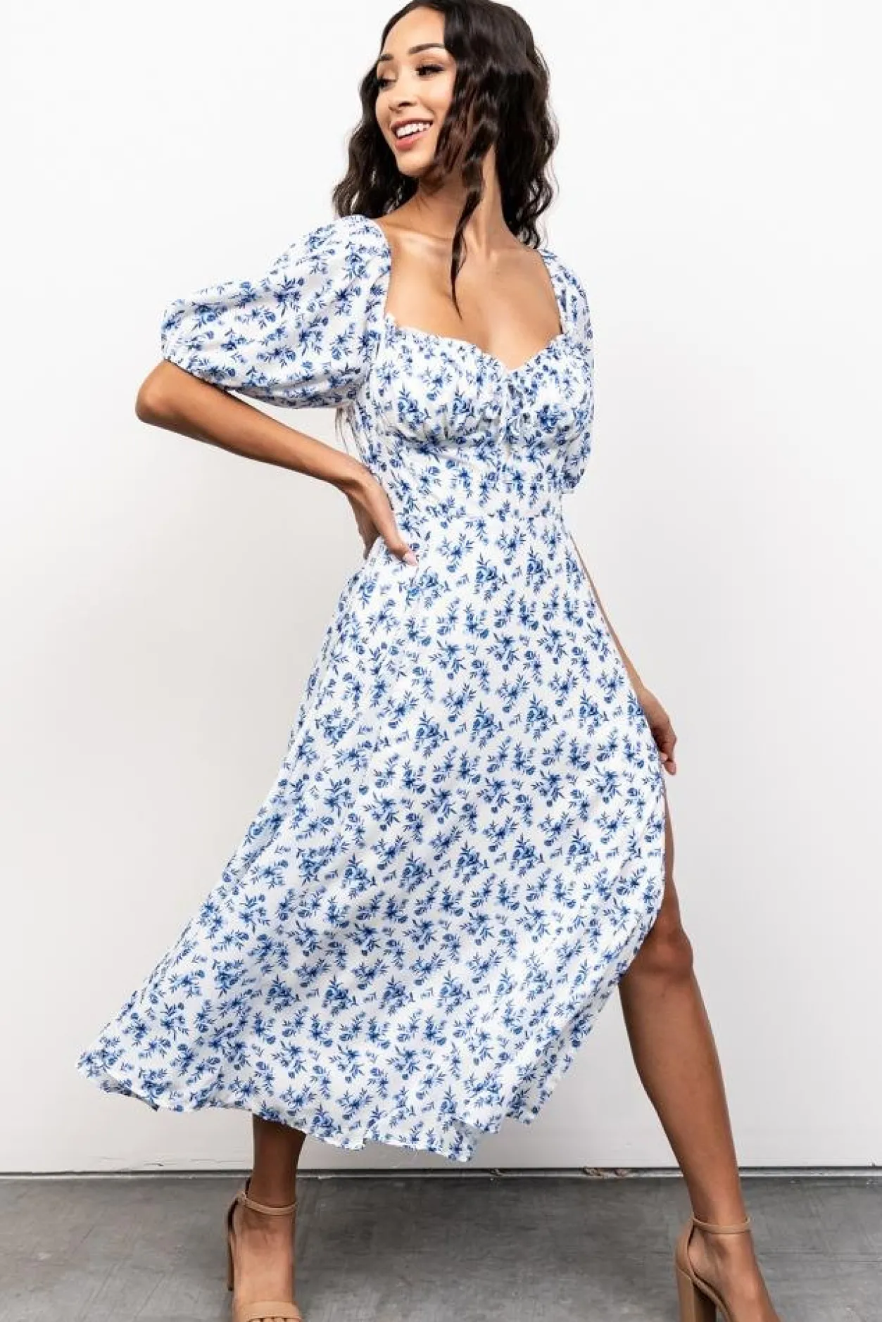 Online Baltic Born Gwen Smocked Midi Dress | Blue Floral BlueFloral