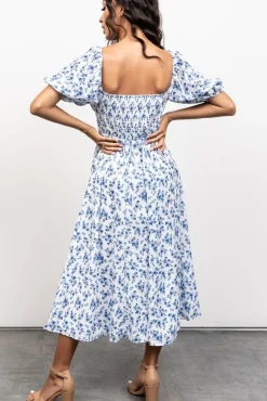 Online Baltic Born Gwen Smocked Midi Dress | Blue Floral BlueFloral