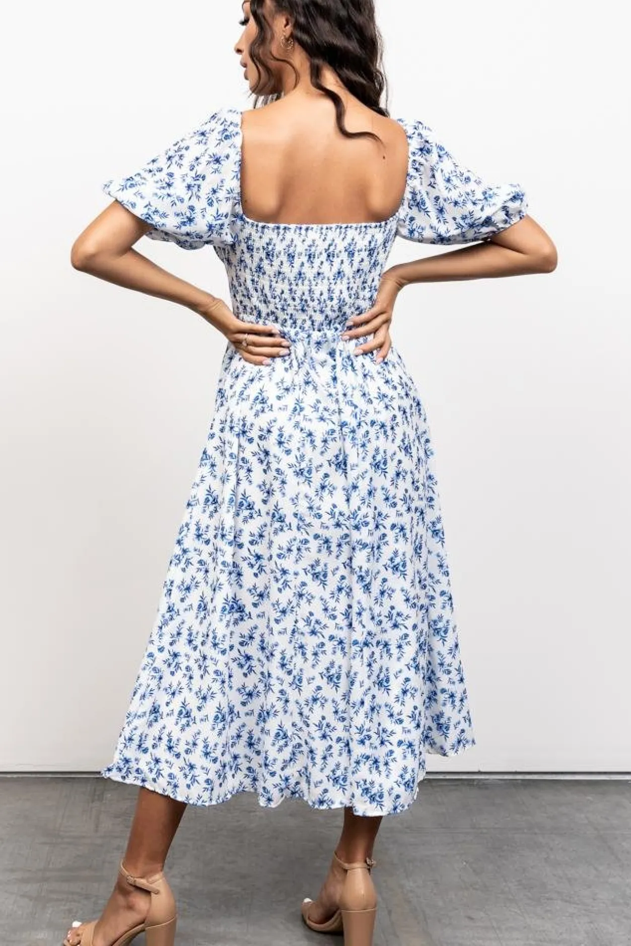 Online Baltic Born Gwen Smocked Midi Dress | Blue Floral BlueFloral