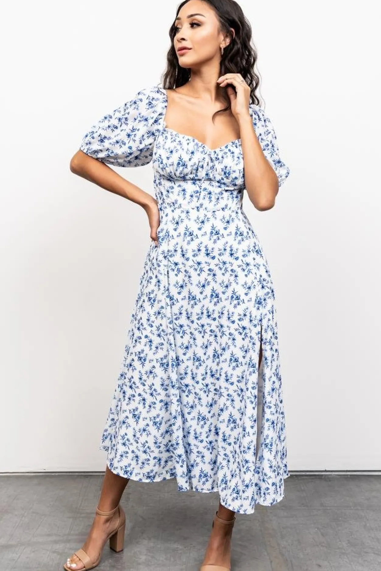 Online Baltic Born Gwen Smocked Midi Dress | Blue Floral BlueFloral