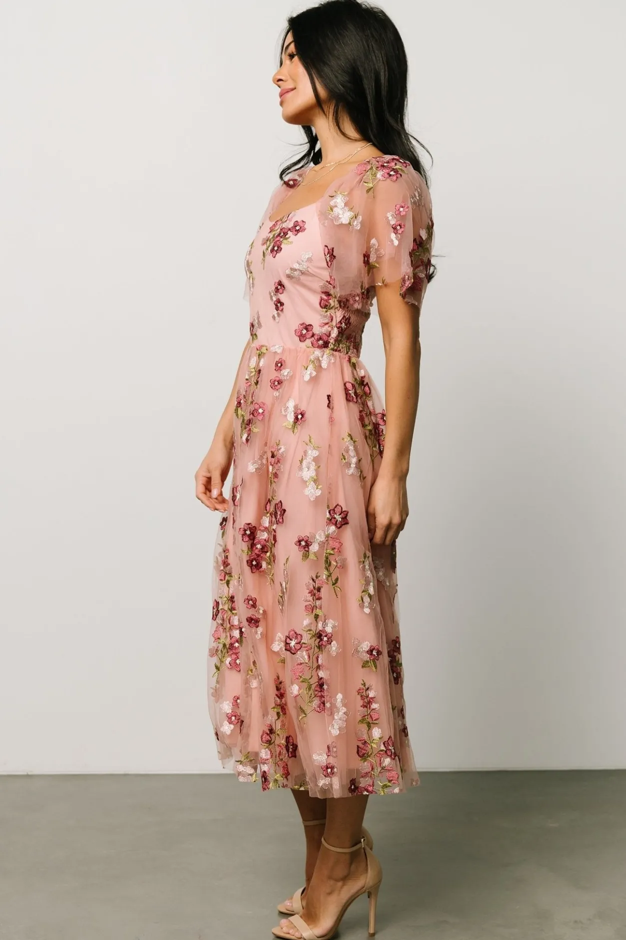 Fashion Baltic Born Gwyneth Tulle Midi Dress | Blush Floral BlushFloral