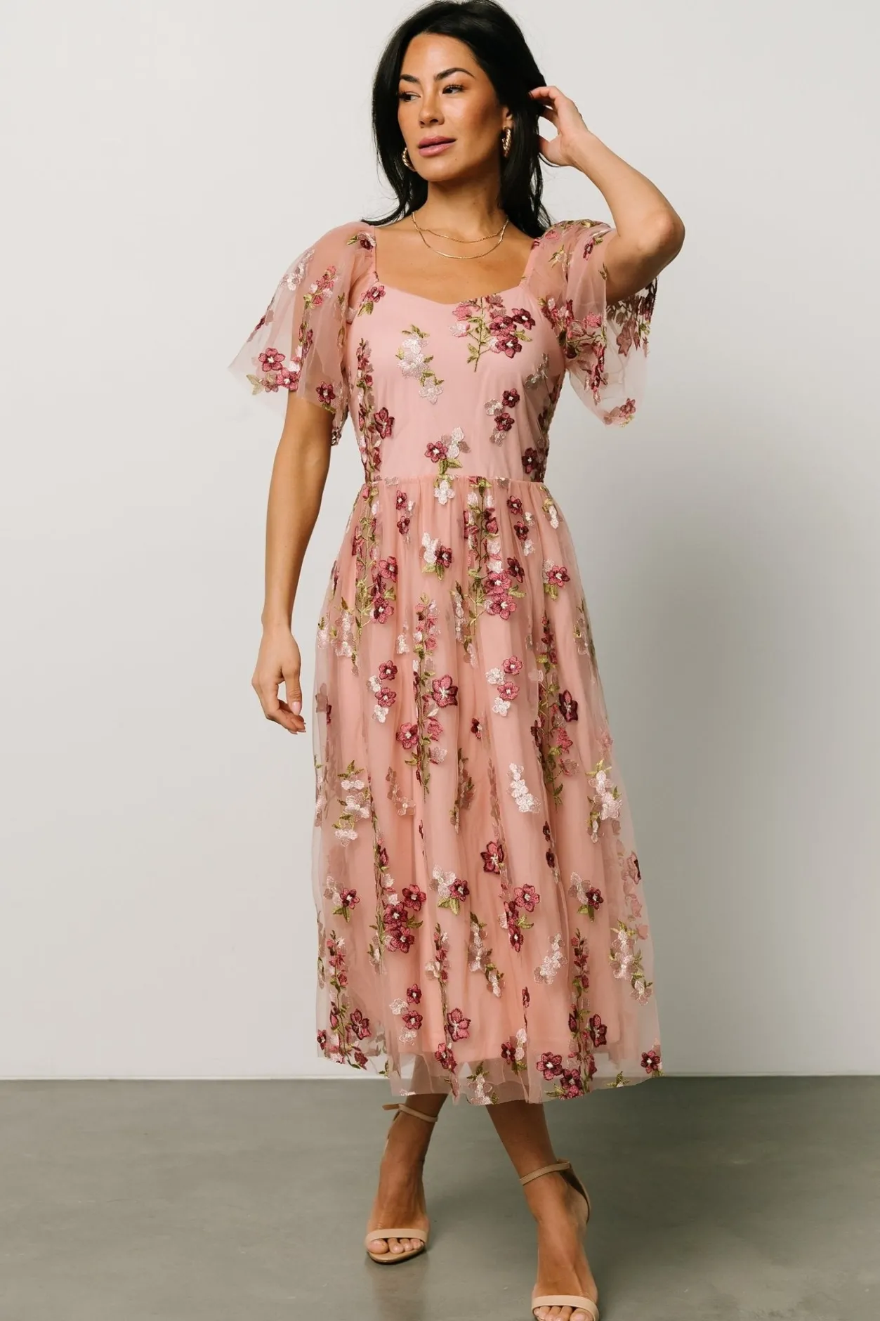 Fashion Baltic Born Gwyneth Tulle Midi Dress | Blush Floral BlushFloral
