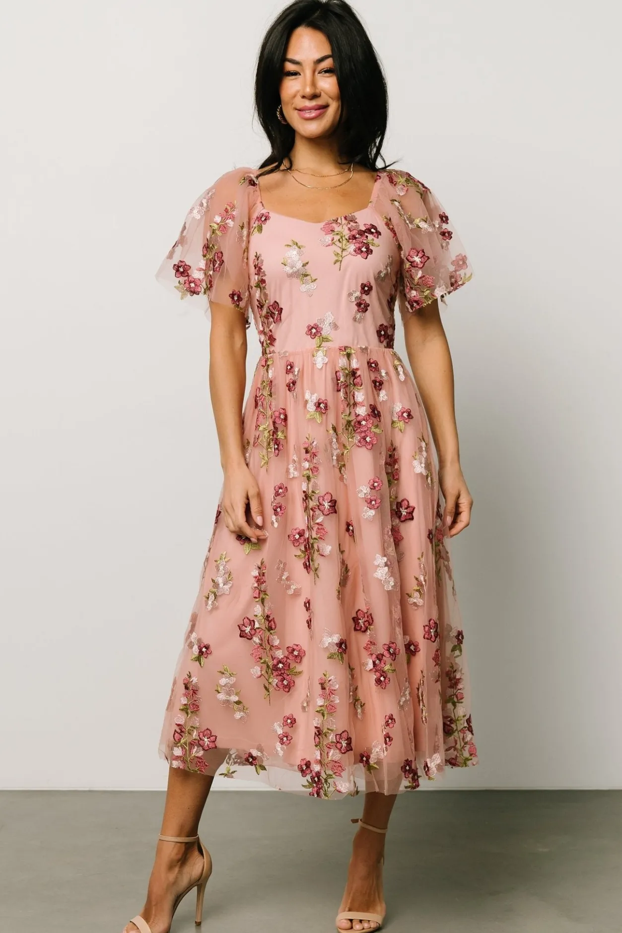 Fashion Baltic Born Gwyneth Tulle Midi Dress | Blush Floral BlushFloral