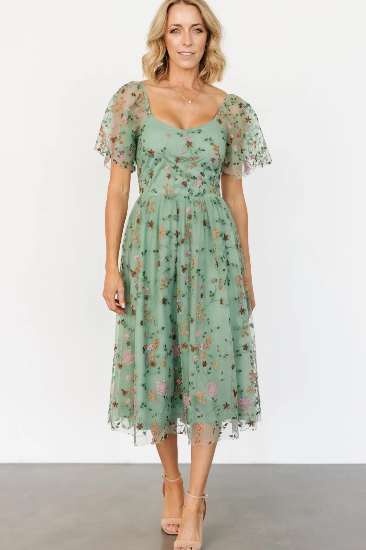 Outlet Baltic Born Gwyneth Tulle Midi Dress | Eucalyptus Floral EucalyptusFloral