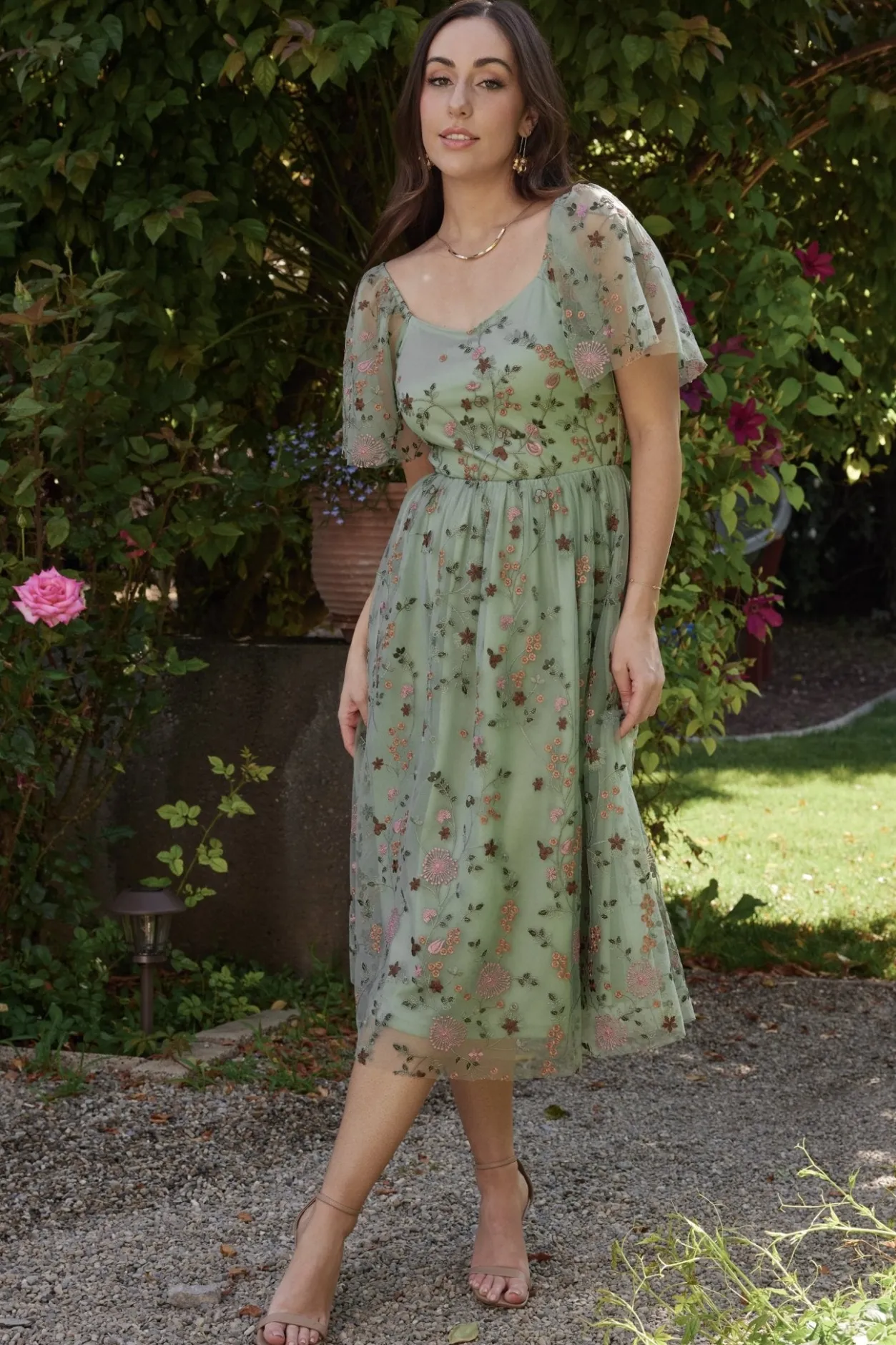 Outlet Baltic Born Gwyneth Tulle Midi Dress | Eucalyptus Floral EucalyptusFloral
