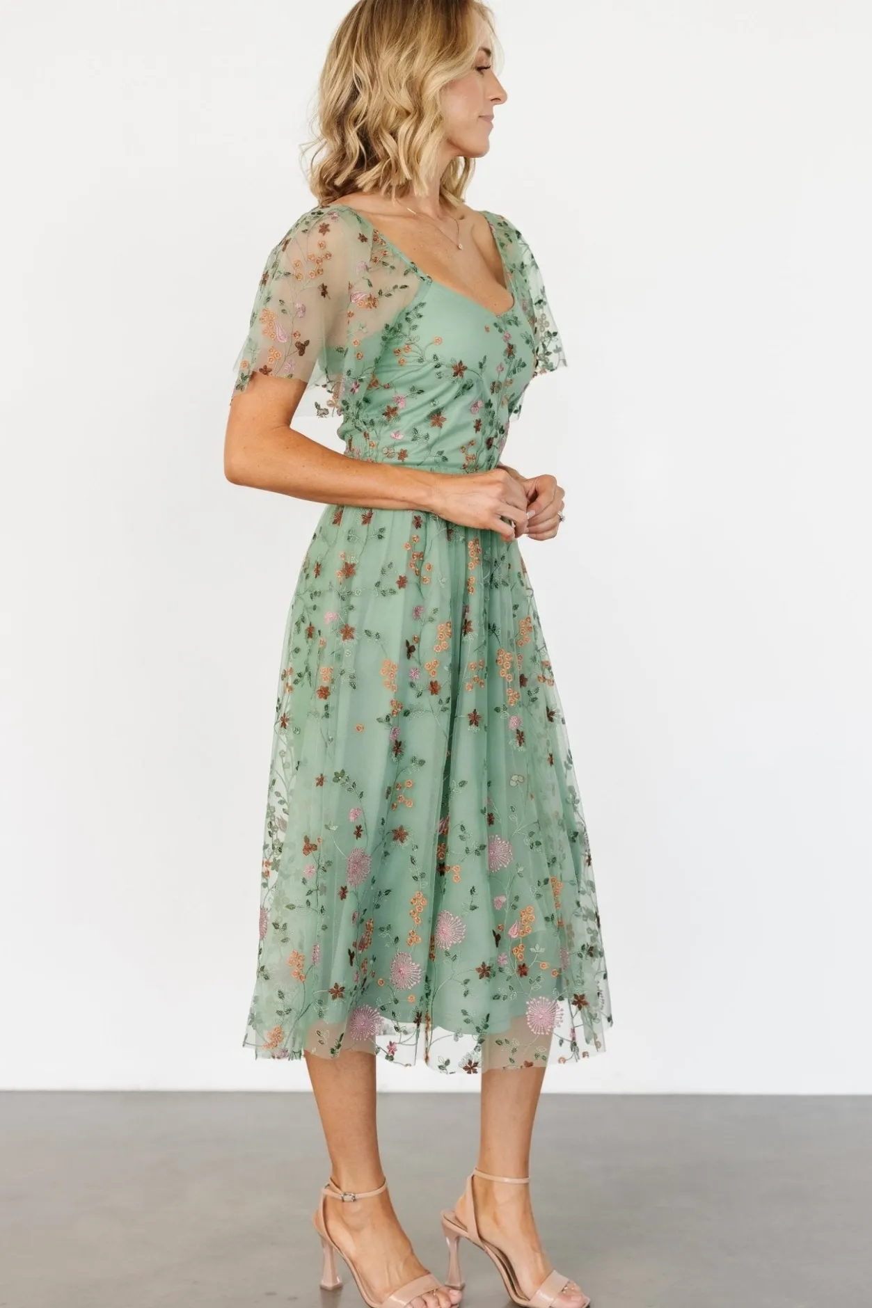 Outlet Baltic Born Gwyneth Tulle Midi Dress | Eucalyptus Floral EucalyptusFloral