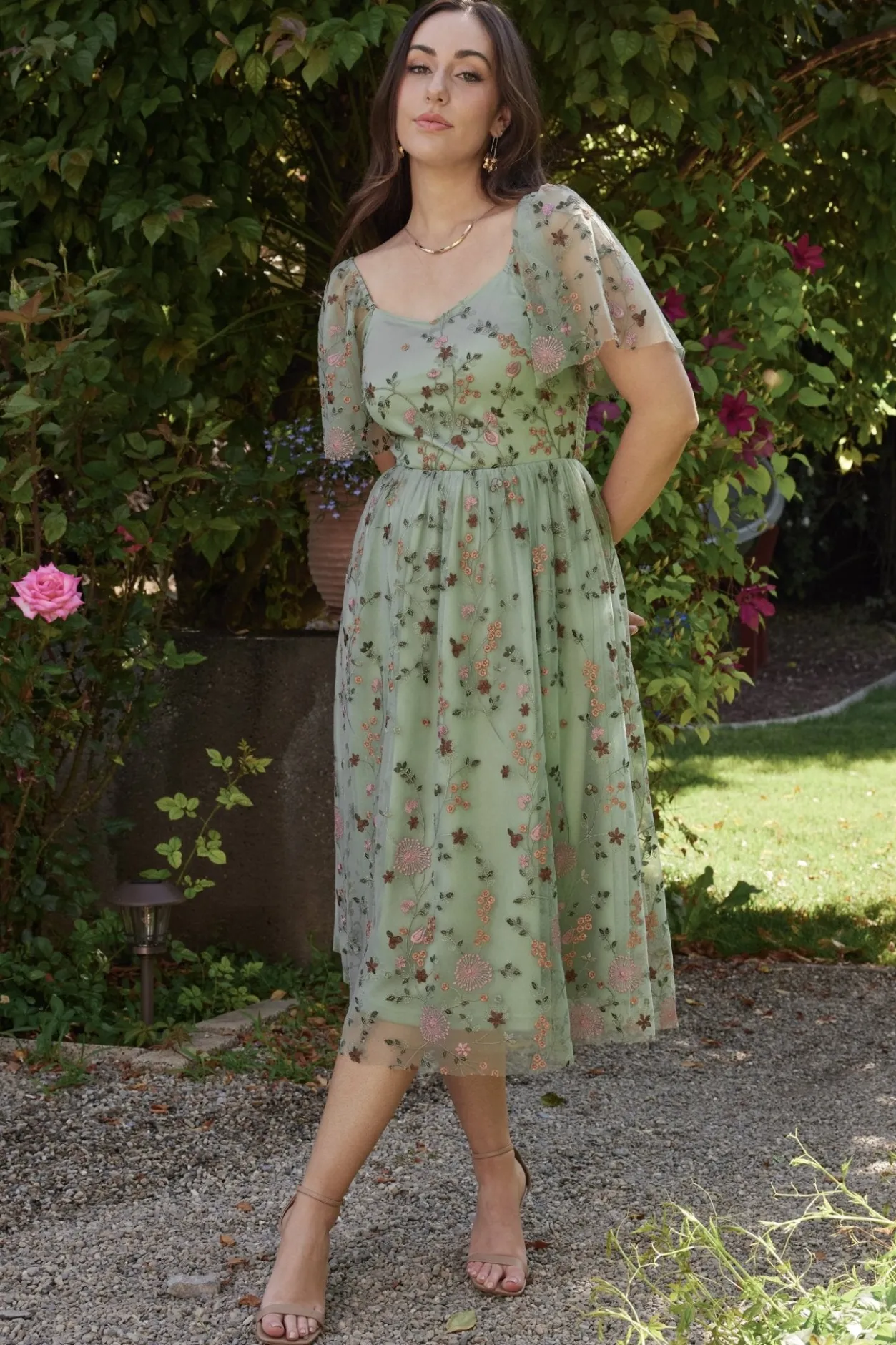 Outlet Baltic Born Gwyneth Tulle Midi Dress | Eucalyptus Floral EucalyptusFloral