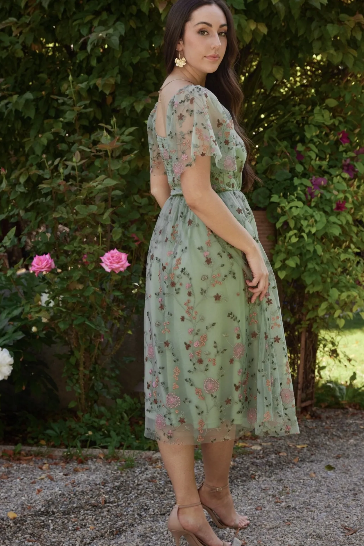 Outlet Baltic Born Gwyneth Tulle Midi Dress | Eucalyptus Floral EucalyptusFloral